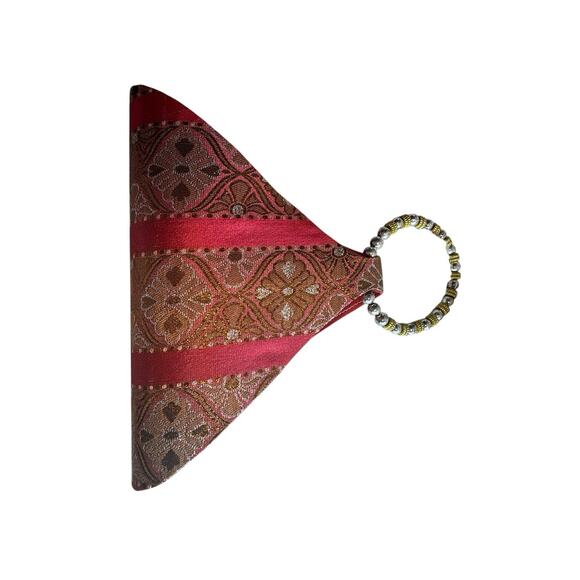 Vintage Triangle Fun Party Hippy Mirrored Boho Mini Handbag Beaded Handle 70s - Picture 8 of 10